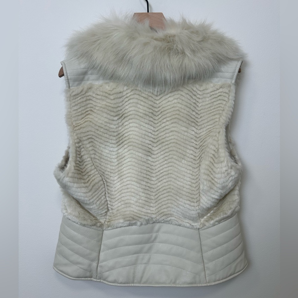 GUESS Cream Faux Fur Faux Leather Moto Vest Zip Pockets Size XL Baddie - Picture 2 of 6